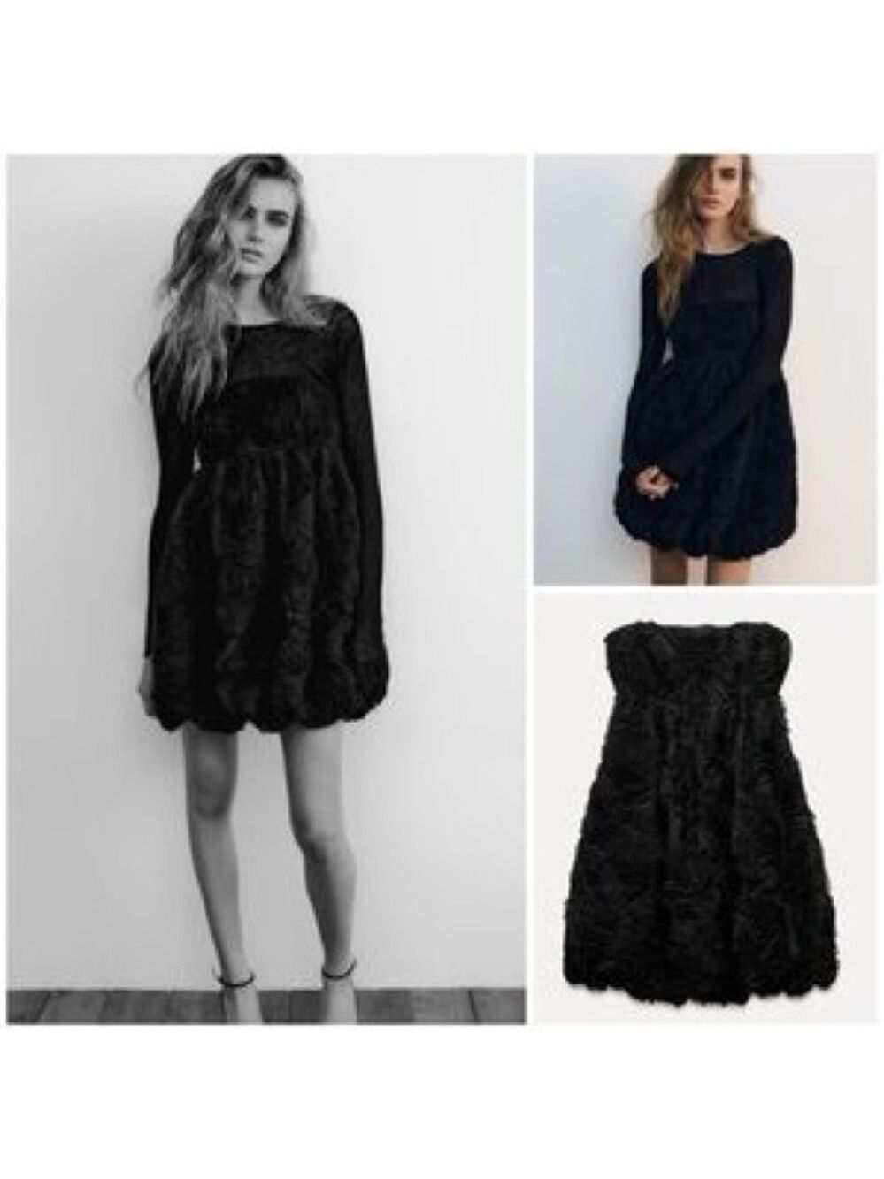 Zara black structured floral mini dress size XL Bloggers fav